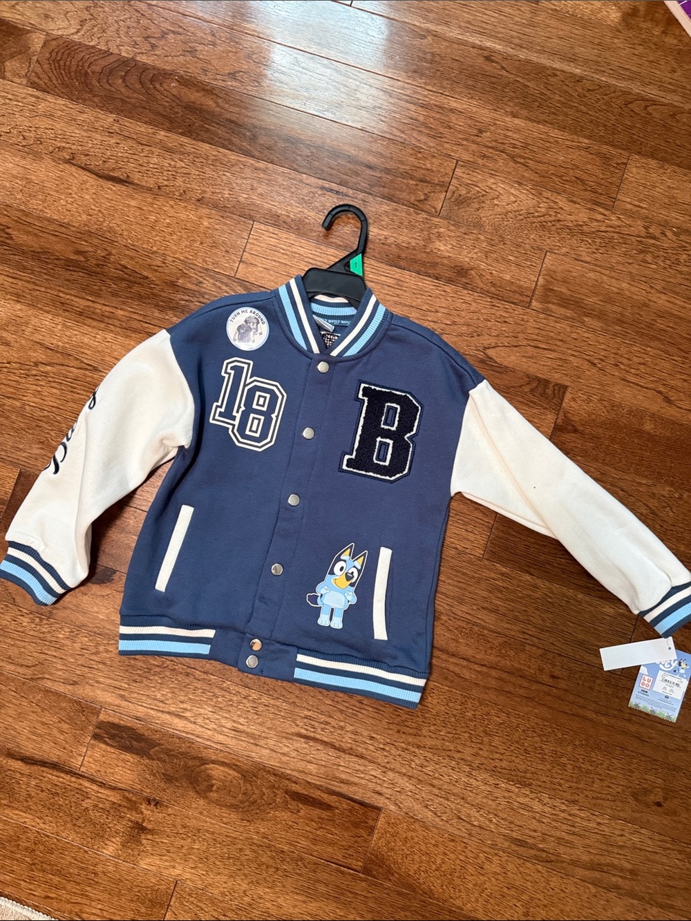 Blue & Cream Kids Varsity Jacket with Puppy Patch